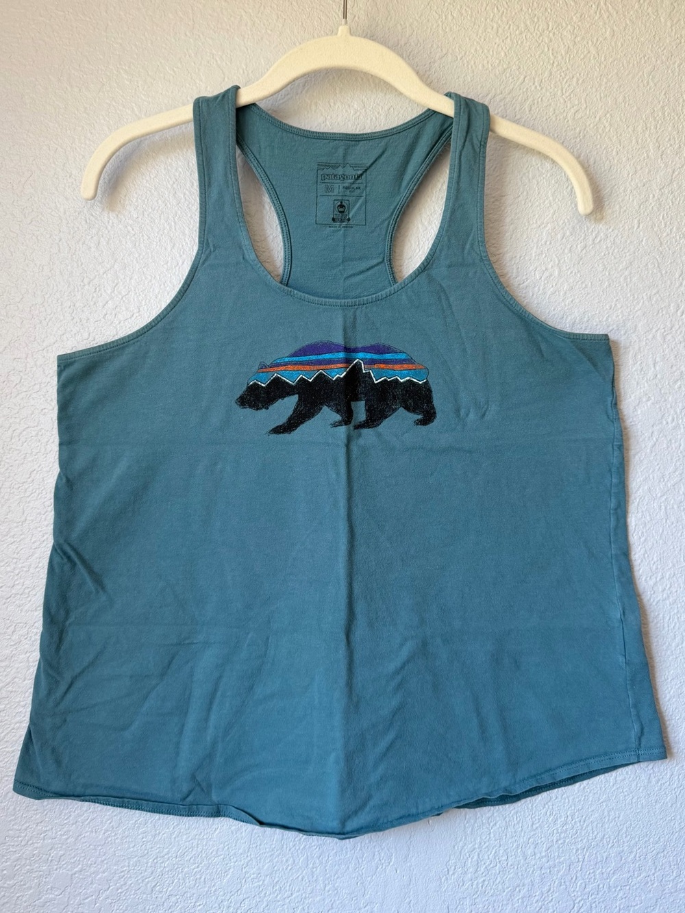 Patagonia Women's Teal Logo Racerback Tank, 100% Cotton. EUC. Medium.